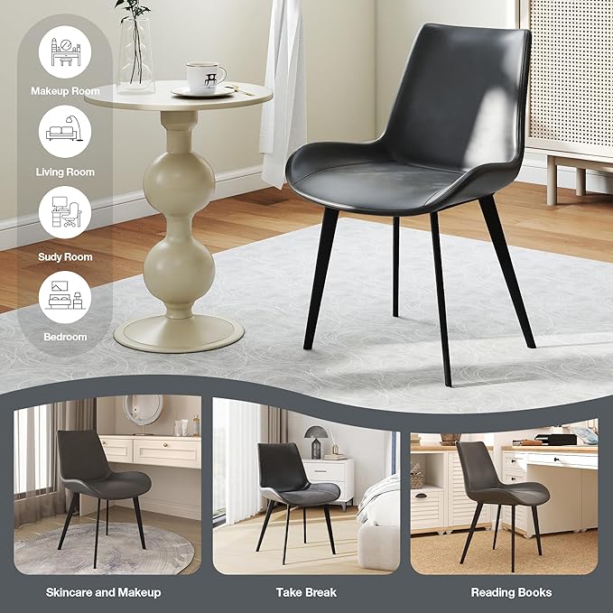 Modern Dining Chairs Set of 4, Upholstered Faux Leather Cushion Seat and Sturdy Metal Legs for Restaurant, Living Room, Brown