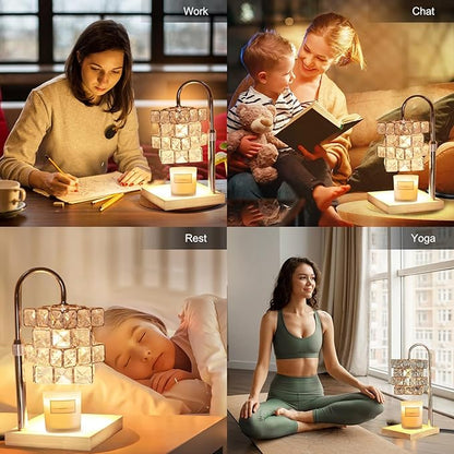 Candle Warmer Lamp Dimmable Wax Melt Warming Lamp with Timer Scented Wax Candle in Jar During Bathing & Yoga & Meditation with 2 Bulbs Home Decor Gift for Female (Diamond Square)