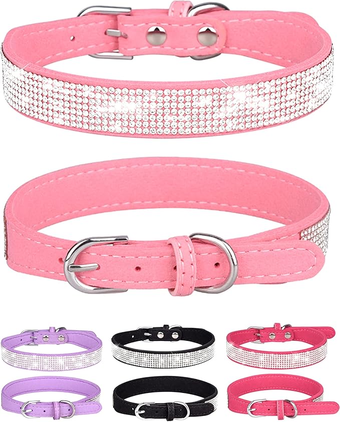 Bling Dog Collar for Small Medium Large Dogs, Rhinestone Dog Collars for Girl and boy Dog, Diamond Puppy Collars, Adjustable Leather Suede SOFE Cat Collar (S(10.6"-13"/27CM-33CM), Pink1)