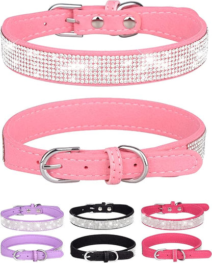 Bling Dog Collar for Small Medium Large Dogs, Rhinestone Dog Collars for Girl and boy Dog, Diamond Puppy Collars, Adjustable Leather Suede SOFE Cat Collar (S(10.6"-13"/27CM-33CM), Pink1)
