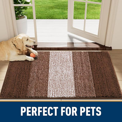 Smiry Dog Door Mat for Muddy Paws, Absorbs Moisture and Dirt, Low-Profile Entryway Mat with Non-Slip Backing, Entry Indoor Outdoor Doormat for Inside Floor (30x20 Inches, Brown, Striped)