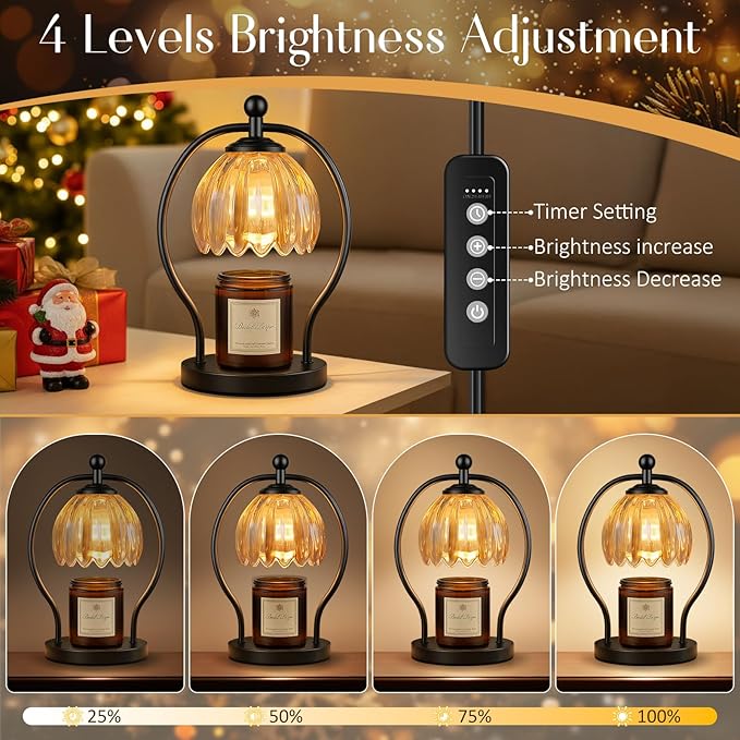 COTTHOS Candle Warmer Lamp, Dimmable Candle Warmer with Timer, Vintage Candles Wax Warmers for Jar Candles Christmas Birthday Gifts for Women Mom, Home Decor for Bedroom Living Room, Black Amber