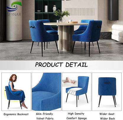 Velvet Dining Chairs Set of 8,Blue Upholstered Living Room Chairs with Black Metal Legs, Modern Tufted Accent Chairs for Living Room, Study Room, Kitchen