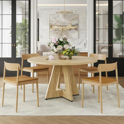 Farini 47" Round Dining Table for 4-6, Modern Kitchen Room Tables with Wood Top & Sturdy Metal Base,Large Round Dinner Table for Dining Room,Natural