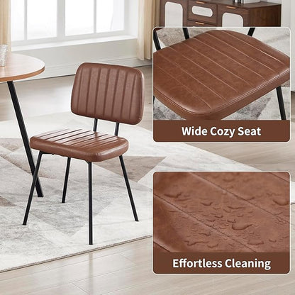 Dining Chairs Set of 2, Faux Leather Upholstered Dining Chairs, Mid Century Modern Kitchen Dining Room Accent Chairs with Curved Backrest and Steel Frame for Living Room, Vanity - Coffee
