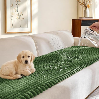 FUANGUI Waterproof Couch Cover Sofa Cover for Dogs and Pets Sofa Protector | Non-Slip Washable Fuzzy Soft Cat Bed Sofa Slipcover for 2-3 Cushion Couch Sofa Pet Friendly, Dark Green, 27.6" x 70.9", 1 pcs