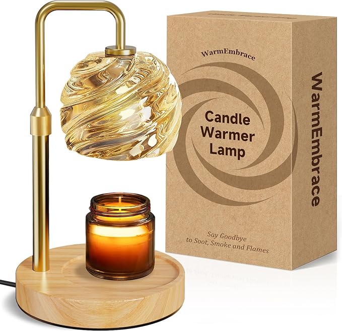 WarmEmbrace Candle Warmer Lamp with Timer for Jar Candles - Dimmable, Height and Brightness Adjustable Electric Wax Warmer Gold, 2 Bulbs Included, House Warming Gift & Vintage Home Decor