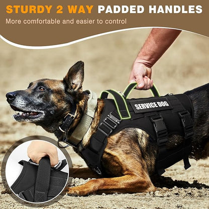 WINSEE Service Dog Vest Harness for Medium Dog, Tactical Working MOLLE Vest with 10 Pet Patches, No Pull Heavy Duty Harness for Training Walking