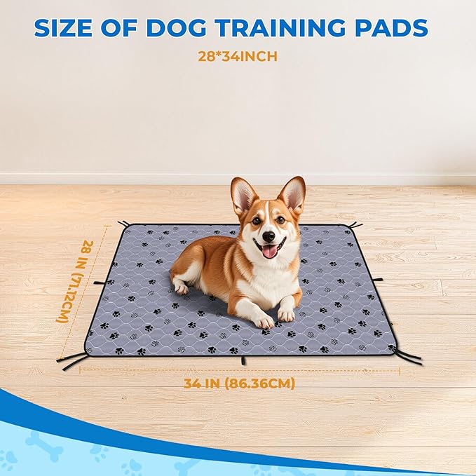 Fostanfly Washable Pee Pads for Dogs, 2 Pack 28''x34'' Large Ultra-Absorbent and Leak-Proof Non-Slip Reusable Potty Training Pads for Dogs, Puppy, Potty Buddy and Cats of Add 8 Lanyards