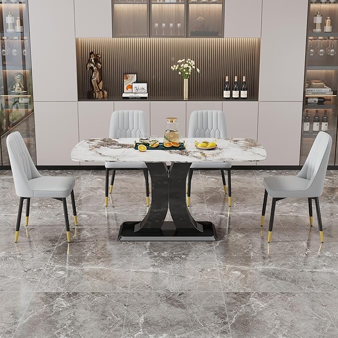 Dining Chairs Set of 2，Modern Dining Chairs, Equipped with PU Leather Backrest Cushions and Black Metal Legs, Suitable for Restaurants, Kitchens, and Dining Room Chairs