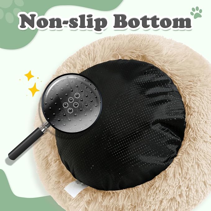 JOLLYVOGUE Dog & Cat Bed, Calming Anti-Anxiety Pet Bed for Small Dogs, Fluffy Donut Cushion for Small and Medium Pets (23")