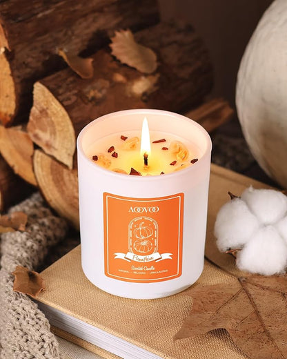 AOOVOO Pumpkin Scented Candles for Women - Aromatherapy Candle with Crystals Inside, 10oz Soy Candles for Home Scented, Birthday Gifts Candle for Women Mom