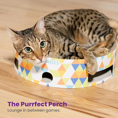 Catstages Bowl Track Scratcher Cat Ball-Track Toy, Corrugated Scratch, and Lounger All-in-One, Two Balls Included for Interactive Play, Multicolored