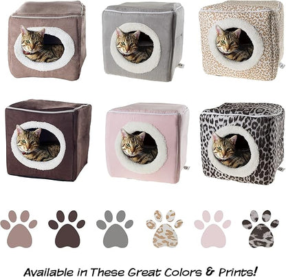 Cat House - Indoor Bed with Removable Foam Cushion - Cat Cave for Puppies, Rabbits, Guinea Pigs, and Other Small Animals by PETMAKER (Animal Print)