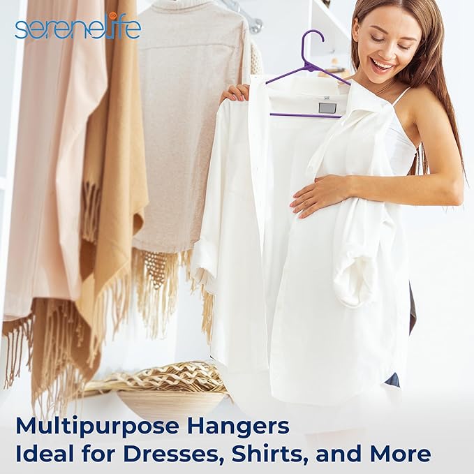 SereneLife 200 Pack Plastic Hangers, Non-Slip, Space-Saving Closet Organizers, Durable and Strong for Shirts, Sweaters, Hoodies, Kids Clothes & Dresses, Ultra-Thin, Lightweight