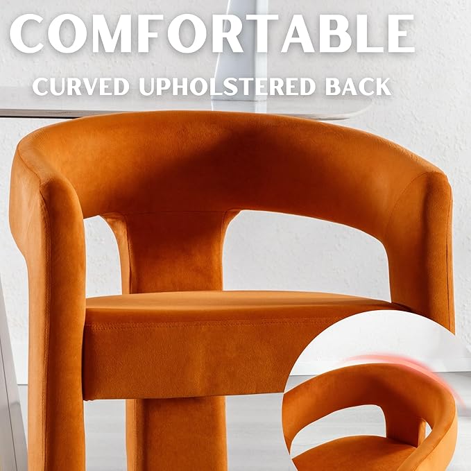 Modern Barrel Dining Chairs Set of 2, Velvet Upholstered Accent Side Chair with Arms Comfy Makeup Vanity Chairs, Dining Living Room Kitchen Chairs, Orange