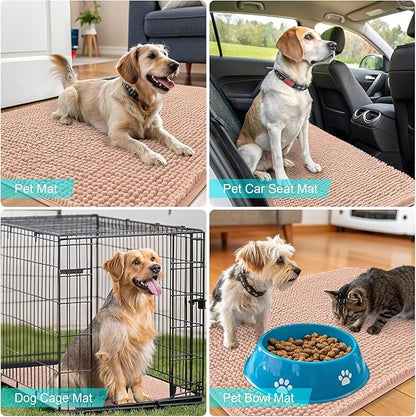 OLANLY Dog Door Mat for Muddy Paws 48x30, Absorbs Moisture and Dirt, Absorbent Non-Slip Washable Doormat, Quick Dry Chenille Mud Mat for Dogs, Entry Indoor Entryway Carpet for Inside Floor, Peach