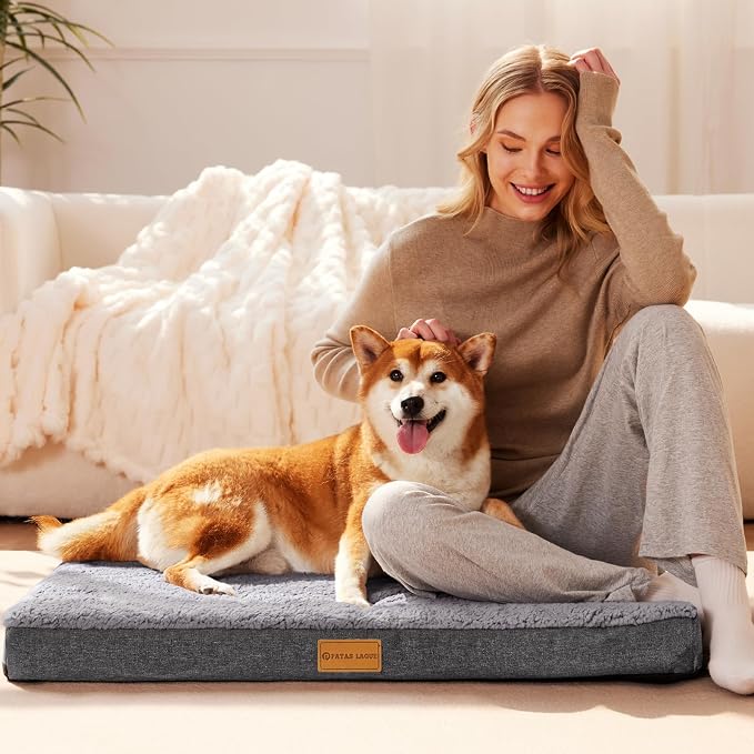 Patas Lague Orthopedic Large Dog Bed Washable Pet Sofa Mat 36''X24'' Grey | Egg-Crate Foam Dog Couch For Large Sized Dogs, Waterproof Removable Cover, Soft Pet Crate Bed With Nonskid Bottom