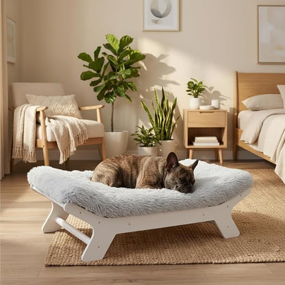 Elevated Wood Dog Bed Frame Mat Set, Whitecolor, Small | Raised Sturdy Attractive Dog Sofa Couch Furniture,45 lb