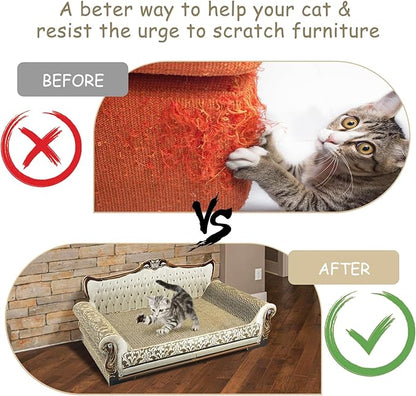Luxury Cardboard Cat Scratcher Sofa Bed, Couch Shaped Scratching Board, Scratch Lounge with Catnip, Scratcher for Indoor Cats Large Grey