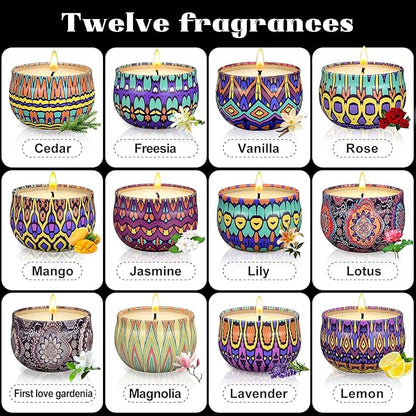 Scented Candles Gift Set, 12 Pack Candles for Home Scented, 300 Hour Long Lasting Soy Candle, Birthday Gifts for Women, Aromatherapy Candle for Stress Relief, Relaxation, Bath, Yoga