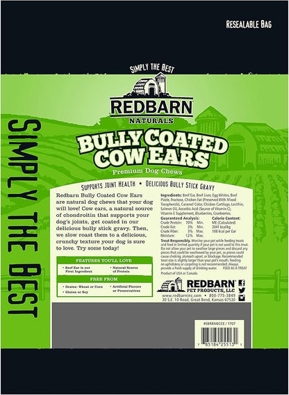 Redbarn Pet Products All-Natural Bully Coated Cow Ears Chews for Dogs - Premium Crunchy Dental Treats with Chondroitin for Joint Health - Made in USA with No Artificial Ingredients - 4.2 oz Bag