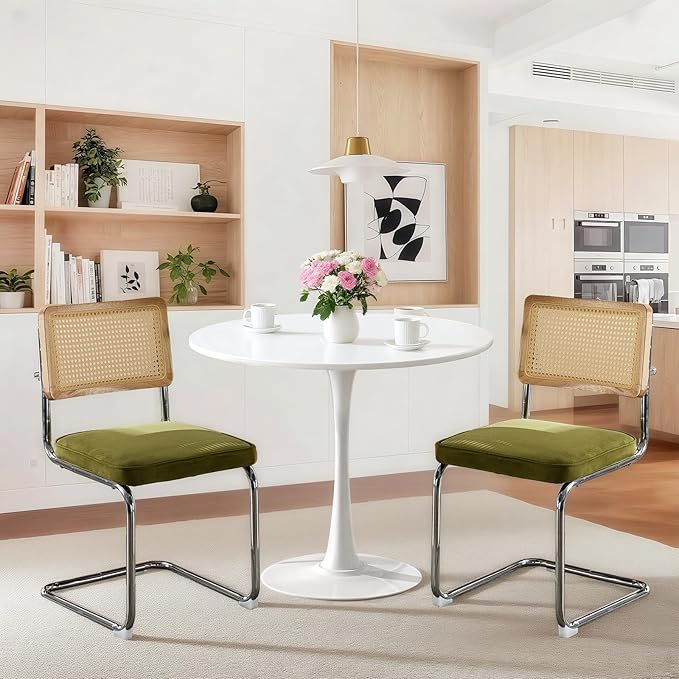 SoarFlash Kitchen Table and Chairs for 2, 24" Dining Table Set for 2 with Velvet Upholstered Chairs, 3 Piece Round Kitchen Table Set, Dining Room Table Set for Small Space, Apartment