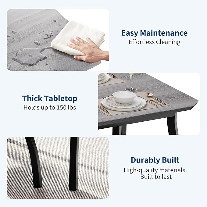 GAOMON 5 Piece Dining Table Set for 4, Space-Saving Kitchen Table with Upholstered Chairs, Modern Angled Corner Design, Compact Dinner Set for Small Spaces, Apartment, Dining Room, Grey