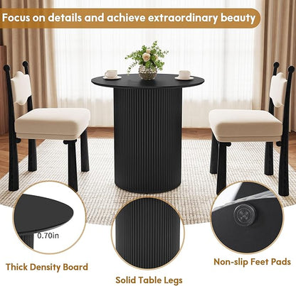 AVZEAR 31.5" Round Dining Table for 2 People, Small Kitchen Dinner Table with Fluted Wood Base, Farmhouse Circle Dining Tables for Home, Kitchen, Dining Room, Living Room (Black)