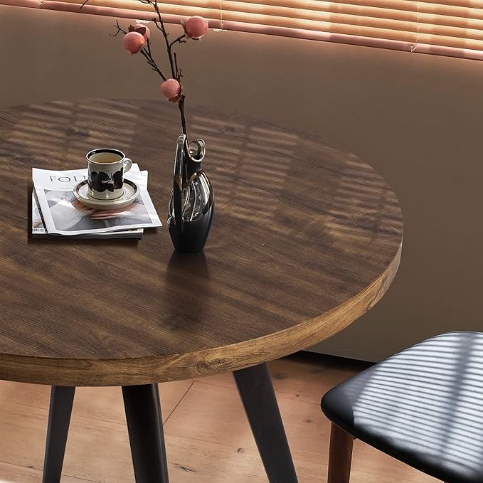 Round Dining Table, Small Dining Table for 2, 31.5" Round Table, Mid-Century Modern Kitchen Table with 1.4" Thickness Wood Grain Tabletop for or Small Space, Dining Room, Kitchen, Rusty Brown
