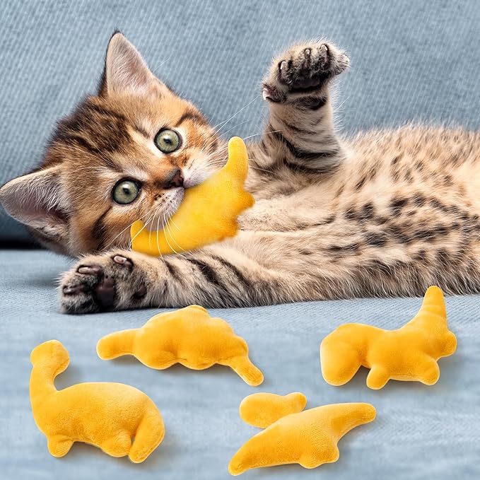 MALLMALL6 Catnip Toys for Cat - 5Pcs Dino Nuggets Cat Toy, Indoor Kitten Chew Bite Kick Dinosaur Chicken Nugget Catmint Interactive Pet Supplies, Cute Pet Gifts for Kitten Lover