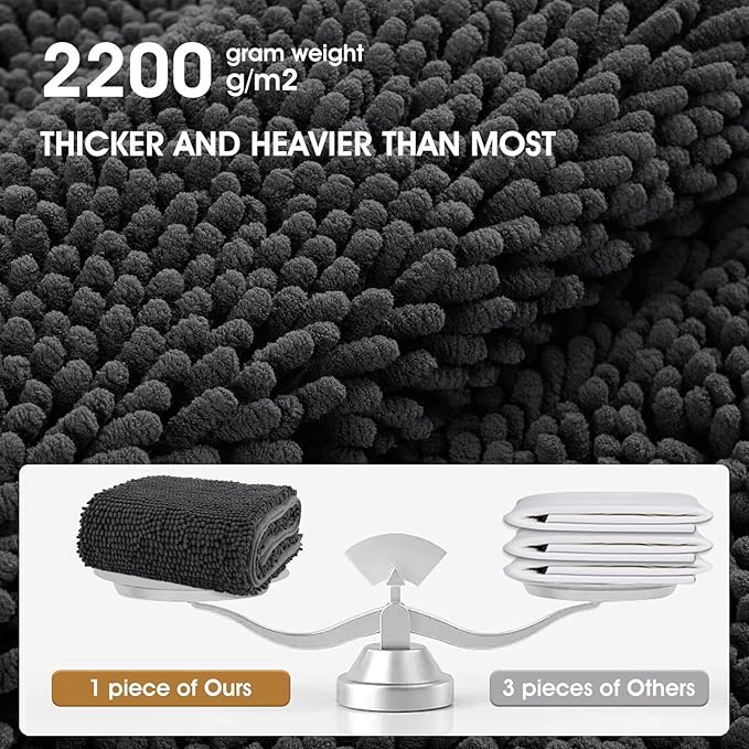 Extra Large Dog Door Mats for Muddy Paws, 60" x 36" Chenille Absorbent Mud Mat for Dogs, Non Slip Heavy Dog Rugs For Muddy Paws, Soft Indoor Door Mat for Entryway, Mud Paw, Inside Floor, Dark Grey