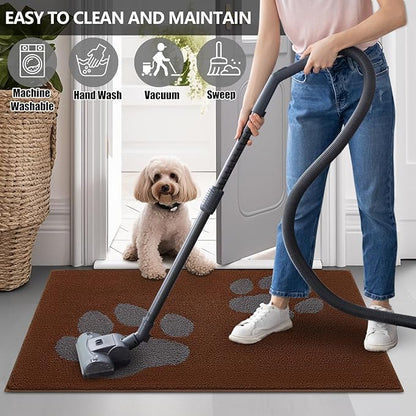 FONEYI Indoor Door Mat, 20"x32" Dog Mats for Muddy Paws, Rubber Backing Non Slip Super Absorbent Washable Entryway Rug, Low-Profile Front Back Door Mats, Inside Floor Doormats for Entryway, Brown
