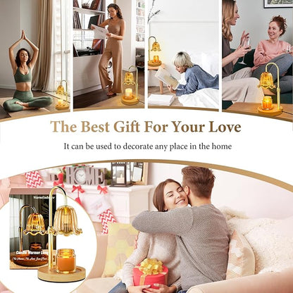 WarmEmbrace Candle Warmer Lamp with Timer Dimmable Light & Adjustable Height, Birthday Gifts for Women Mom Girl,House Warming Gift New Home Decor,Wax Melting Warmer for Jar Candles with 2 Bulbs/Gold