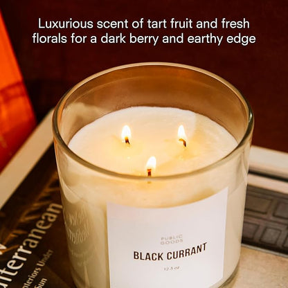 Public Goods Scented Soy Candle for Women & Men | Large 3 Wick Glass Candle | Long Lasting & Non Toxic | Made with Natural Soy Wax & Organic Essential Oils | Gift Box | 12.3oz Jar | Black Currant