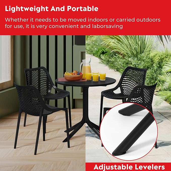 Costaelm Small Patio Table, Outdoor Round Dining Table, Weather Resistant Outside Table for Poolside Deck Lawn Garden Backyard, Black