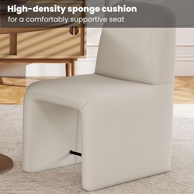 White Upholstered Chenille Dining Chairs Set of 6, Mid Century Modern Dining Room Chairs with Deep Seat & Curved Back, Armless Side Chair Comfy Kitchen Chairs for Living Room/Kitchen