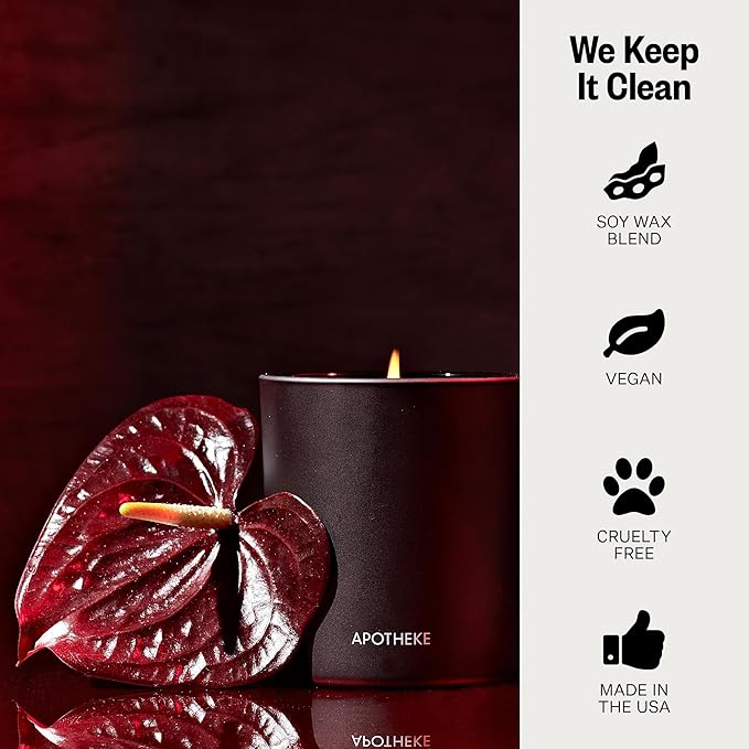 Apotheke 3-Wick Scented Candles for Home, Charcoal Rouge - 26 oz Soy Wax Jar Candle Gift for Women - Long-Lasting Fragrance with Perfume-Grade Essential Oils - Birch Wood, Elemi, Damask Rose & Smoke