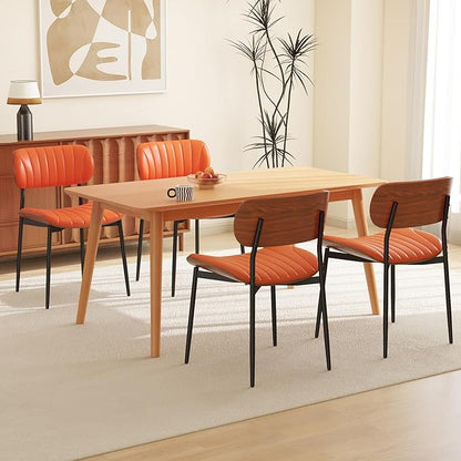 Modern PU Leather Dining Room Chairs Set of 2, Upholstered Kitchen Chairs with Walnut Bentwood Back and Metal Legs Adjustable Feet for Kitchen Dining Room(Orange)