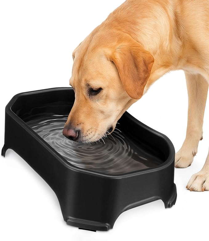 Neater Pet Brands Large Water Bowl for Dogs, Outdoor Dog Water Bowl (1.25 Gallon Extra-Large Capacity), Big Trough Style Food Dish for Indoors or Outside, No Spill Large Dog Bowls, Midnight Black