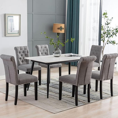 Westice Dining Room Chairs Set of 2 Upholstered Fabric Kitchen Chairs Dining Room Side Chair with Nailhead Trim and Rubber Wood Legs for Small Space Apartment, Gray