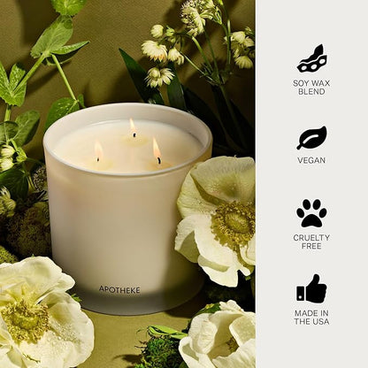 Apotheke 3-Wick Scented Candles for Home, Verdant Garden - 26 oz Soy Wax Jar Candle Gift for Women - Long-Lasting Fragrance with Perfume-Grade Essential Oils - Cedarwood, Jasmine, Fig & Coconut