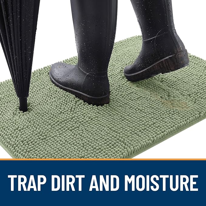 OLANLY Dog Door Mat for Muddy Paws 48x30, Absorbs Moisture and Dirt, Absorbent Non-Slip Washable Doormat, Quick Dry Chenille Mud Mat for Dogs, Entry Indoor Entryway Carpet for Inside Floor, Sage Green