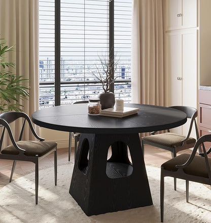 Round Dining Table for 4, Farmhouse 47 Inch Wood Dinner Tables with Storage Base for Kitchen Dining Living Room 4-6 People Gathering, Black