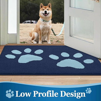 Buganda Dog Door Mat for Muddy Paws, Absorbent Dirt Trapper Washable Indoor Doormats, Non Slip Low-Profile Mud Mat for Dogs, Front Entrance Doormat for Inside Floor (40x32 Inches, Dark Blue)