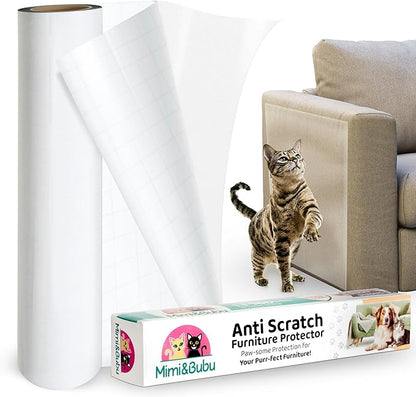 Mimi&Bubu [0.2 mm Extra-Thick BPA-Free] Anti Scratch Furniture Protector(160" x 13"), Single-Sided Sticky Couch Protector for Cats and Dogs, Couch Corner Guard from Claws, Cat Scratch Deterrent Tape