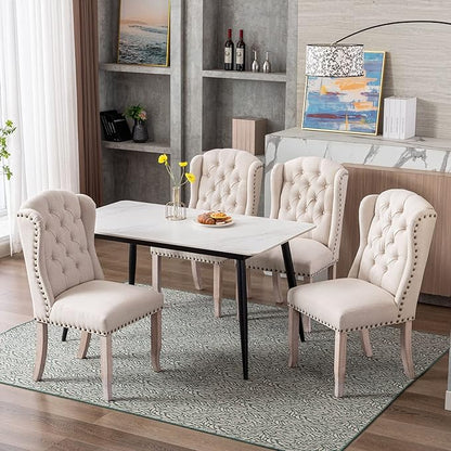 DUOMAY Modern Tufted Dining Chairs Set of 8, Linen Upholstered Dining Room Chairs Armless Guest Side Chair for Kitchen Dining Room, Wingback Accent Chairs with Solid Wood, Beige