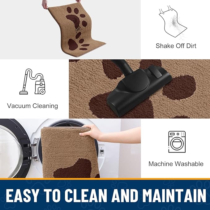 Smiry Dog Door Mat for Muddy Paws, Absorbs Moisture and Dirt, Low-Profile Entryway Mat with Non-Slip Backing, Entry Indoor Outdoor Doormat for Inside Floor (36x24 Inches, Beige, Paw)