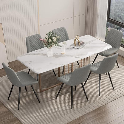 Modern Dining Chairs Set of 6, Top PU Leather Upholstered Dining Room Chairs with Metal Legs, Ergonomic Kitchen Chairs for Kitchen Dinning Room, Grey