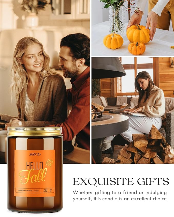 AOOVOO Hello Fall Candles - 22 oz Scented Candles, Aromatherapy Candle, Soy Candle for Home Scented